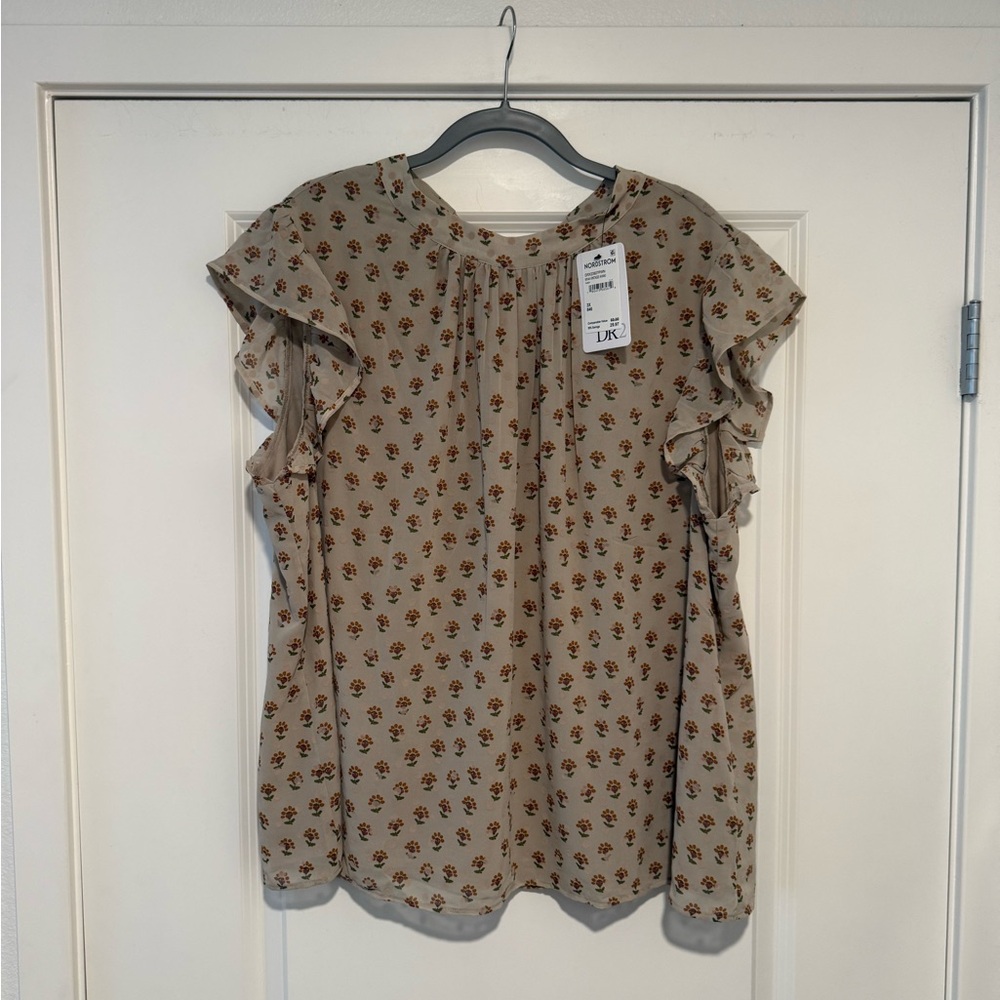 Nordstrom DR2 by Daniel Rainn Floral Ruffle Sleeve Blouse - beige